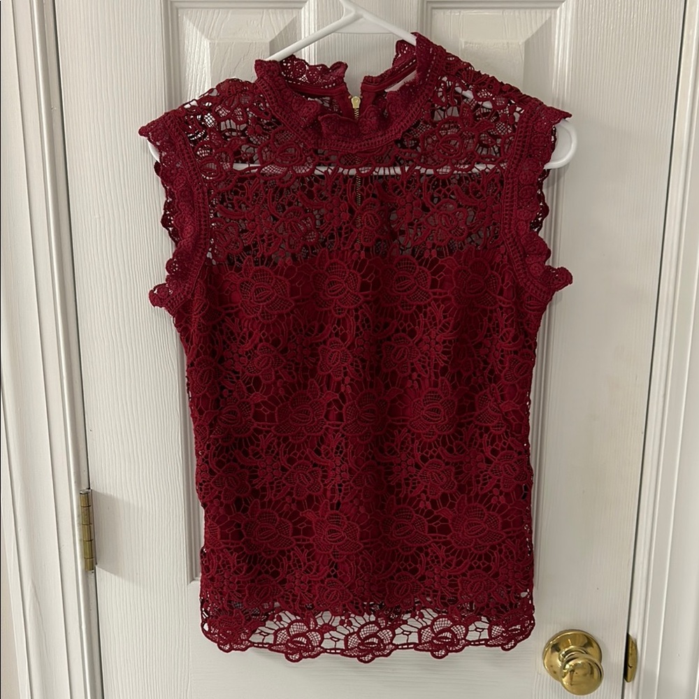 Nanette Lepore Red Sleeveless Ruffled Blouse